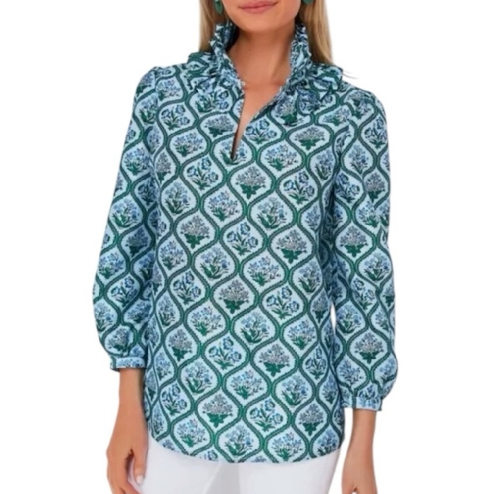 Tuckernuck Hyacinth Medallion Bouvier Blouse Top Womens XXL Ruffle Collar Shirt